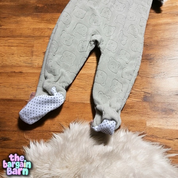 Bearpaw NWT Green Fleece Bear Footed Zip-Up Sleeper Pajamas (12M) - Picture 4 of 4